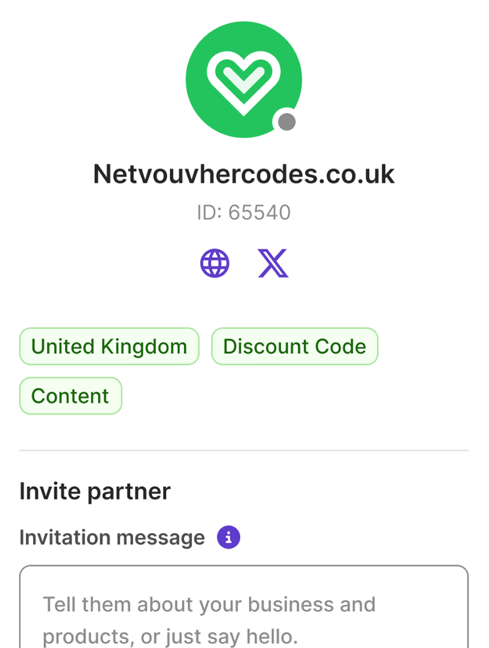Nova partner profile — new partner with invite modal